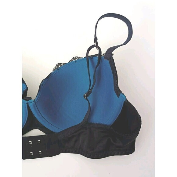 Frederick’s of Hollywood Bra Size 36C Black and Teal Lace Balconette Underwired - Picture 9 of 9